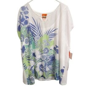 NWT Hearts of Palm Woman Blue Genie Top Tunic 3X Floral Tropical V-Neck